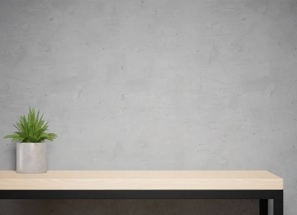 Mockup Office Work Place Concrete Wall Wooden Table — Stock Photo, Image