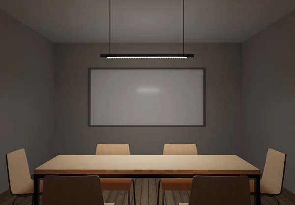 Conference room or a compact classroom, 3d rendering. Office or educational institution meeting room with whiteboard