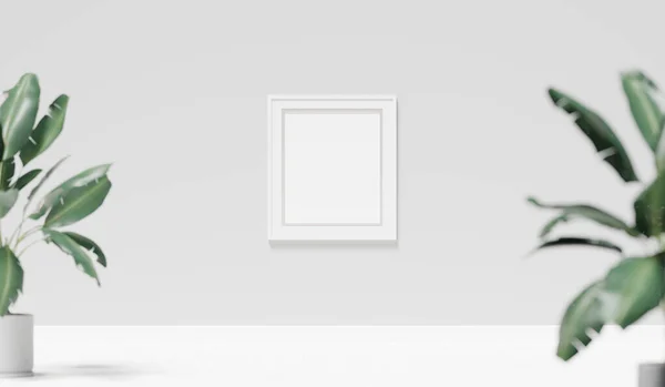 Mockup Una Habitación Genérica Con Pared Gris Piso Blanco Marco —  Fotos de Stock