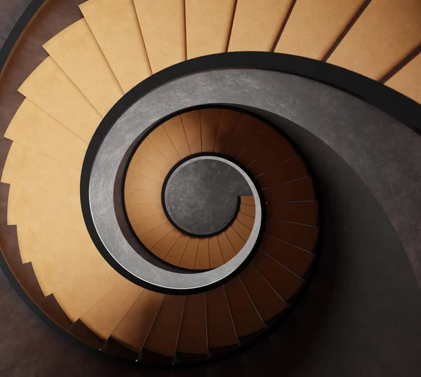 螺旋階段トップビュー 3Dレンダリング 湾曲した木製の階段のデジタルイラストが下がります ストック画像