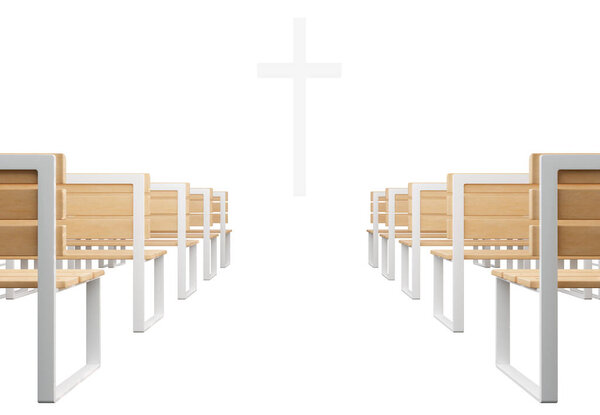 Generic Modern Church Rendering Large Glowing Christian Cross Contemporary Pray Stock Photo