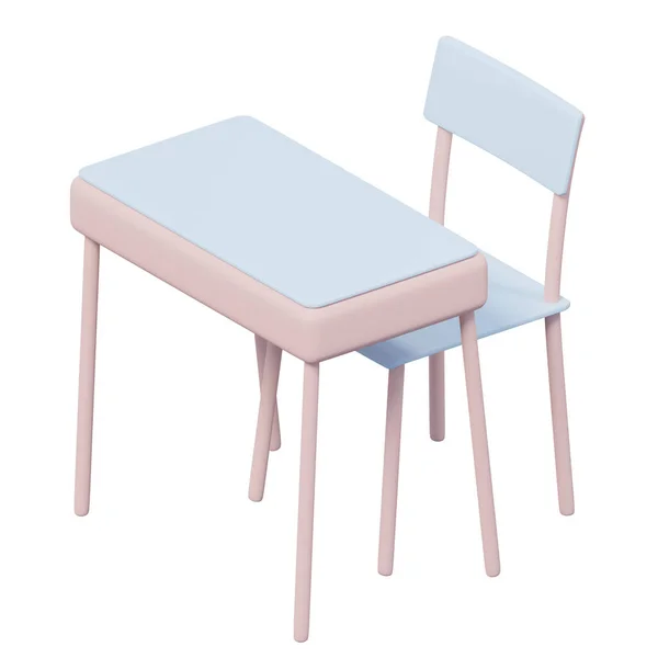 小学校のスタイリッシュな机と椅子 3Dレンダリング 隔離された背景にある幼稚園または幼稚園のデジタルイラスト — ストック写真