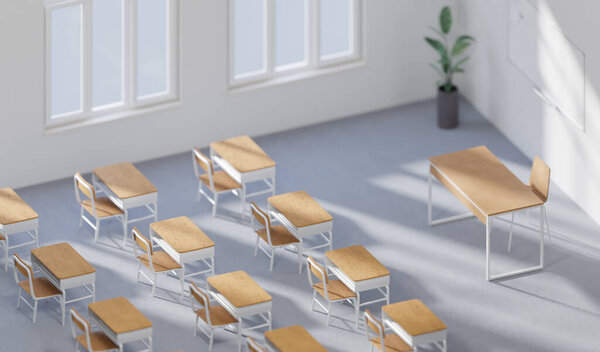 Generic Classroom Elementary Middle School Offline Studying Rendering Digital Illustration Stock Picture