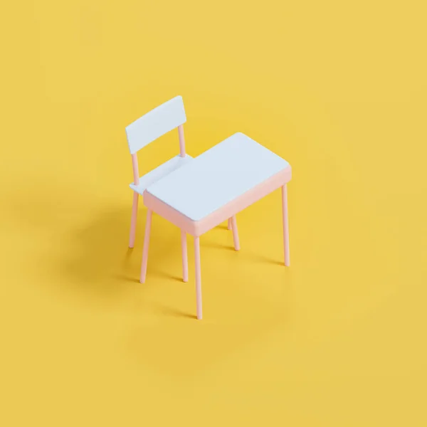 小学校のスタイリッシュな机と椅子 3Dレンダリング 明るい背景のプリスクールや幼稚園のデジタルイラスト ロイヤリティフリーのストック写真