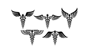vektör caduceus tıbbi logo sembolü kümesi