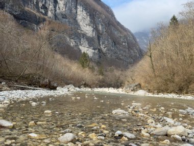 Mountain Gorge in Dolomites: Natural Rock Canyon. High quality photo