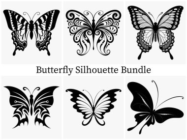 Minimalist Kelebek Silueti Clipart SVG Bundle Design, Kelebek Siluet Simgesi Set, Soyut Kelebek Silueti, Süslü Kelebek Silueti, Çiçek Kelebeği Silueti, Modern ve Yumuşak Kelebek Silueti Beyaz Arkaplanda İzole Edildi