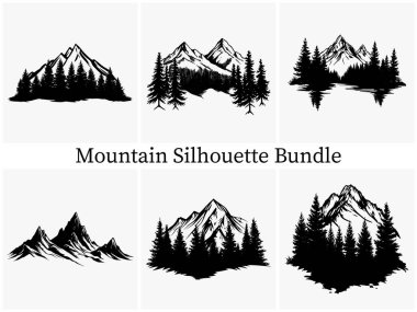 Minimalist Dağ Silueti, Zarif ve Zamansız Dağ Silueti, Dağ Silueti Majesteleri, Doğa Ana, Dağ Manzarası Görünümü, Dış Macera Silueti, Siyah ve Beyaz Dağ Silueti Beyaz Arkaplanda İzole edilmiş.