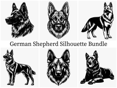 Majestic German Shepherd Silhouette Logo, Simge ve Marka İçin Mükemmel. Güzel Köpek Tasarım Vektörü İllüstrasyonu
