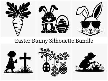 Paskalya Tavşanı Silueti Clipart SVG Paket Tasarımı Paskalya Kutlamaları için. Festival & Eğlenceli Tatil Tasarımları.