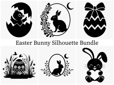 Paskalya Tavşanı Silueti Clipart SVG Paket Tasarımı Paskalya Kutlamaları için. Festival & Eğlenceli Tatil Tasarımları.