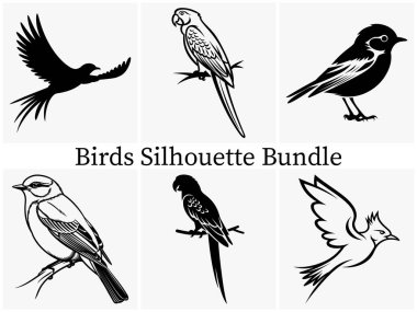 Vahşi Yaşam Temalı Tasarımlar için Çarpıcı Uçan Kuş silueti SVG Clipart. Mükemmel ya da Logo, Simge ve Çizimler. Kuş Vektörü İllüstrasyonu.