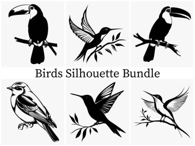 Vahşi Yaşam Temalı Tasarımlar için Çarpıcı Uçan Kuş silueti SVG Clipart. Mükemmel ya da Logo, Simge ve Çizimler. Kuş Vektörü İllüstrasyonu.
