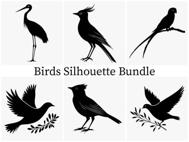 Vahşi Yaşam Temalı Tasarımlar için Çarpıcı Uçan Kuş silueti SVG Clipart. Mükemmel ya da Logo, Simge ve Çizimler. Kuş Vektörü İllüstrasyonu.