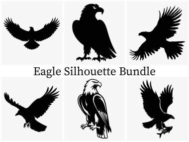 Majestic Eagle Silhouette, SVG demet tasarımı İkonik Güç ve Özgürlük Sembolü için mükemmeldir. Uçan Kartal Silueti, Vintage Eagle Face Silueti, Eagle Vector Illustration.