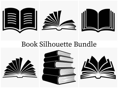 Minimalist Kitap Silüeti Clipart SVG Paket Tasarımı, Logolar için Mükemmel, Markalaşma ve Fazlası. Kitap Vektörü İllüstrasyonu.
