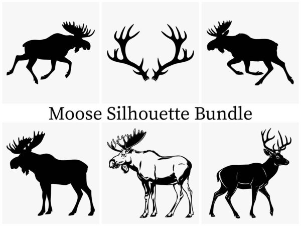 Majestic Moose Silhouette Design for Wilderness Lovers. Elegant Moose Head Silhouette, Moose in the Forest, ustic Moose Silhouette for Nature. Moose Vector Illustration.