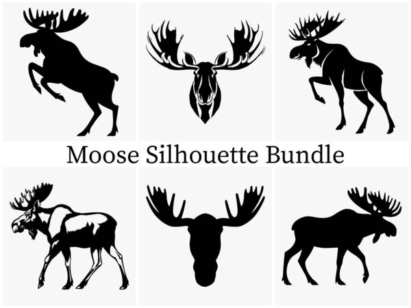 Majestic Moose Silhouette Design for Wilderness Lovers. Elegant Moose Head Silhouette, Moose in the Forest, ustic Moose Silhouette for Nature. Moose Vector Illustration.