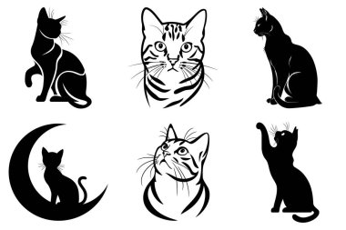 Minimalist Kedi Silüeti Clipart SVG Paket Tasarımı. Sevimli Kedicik, Şık Kedi, Evcil Kedi, Hayvan Vektörü İllüstrasyonu.