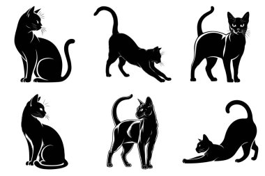 Minimalist Kedi Silüeti Clipart SVG Paket Tasarımı. Sevimli Kedicik, Şık Kedi, Evcil Kedi, Hayvan Vektörü İllüstrasyonu.