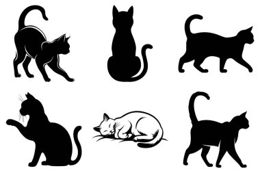 Minimalist Kedi Silüeti Clipart SVG Paket Tasarımı. Sevimli Kedicik, Şık Kedi, Evcil Kedi, Hayvan Vektörü İllüstrasyonu.