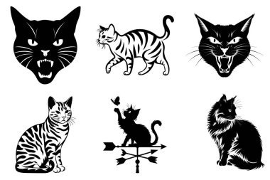 Minimalist Kedi Silüeti Clipart SVG Paket Tasarımı. Sevimli Kedicik, Şık Kedi, Evcil Kedi, Hayvan Vektörü İllüstrasyonu.