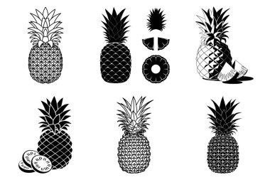 Tropik Ananas Silueti Clipart Vector Illustration Bundle Design for Summer Designs.