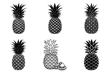 Tropik Ananas Silueti Clipart Vector Illustration Bundle Design for Summer Designs.