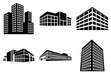 Minimalist Kentsel Şehir Binası Siluet Clipart Paketi. Modern Şehir Binası, Gökdelen, Şehir Binası, Yüksek Binalar, Emlak Binası Vektör İllüstrasyonu.