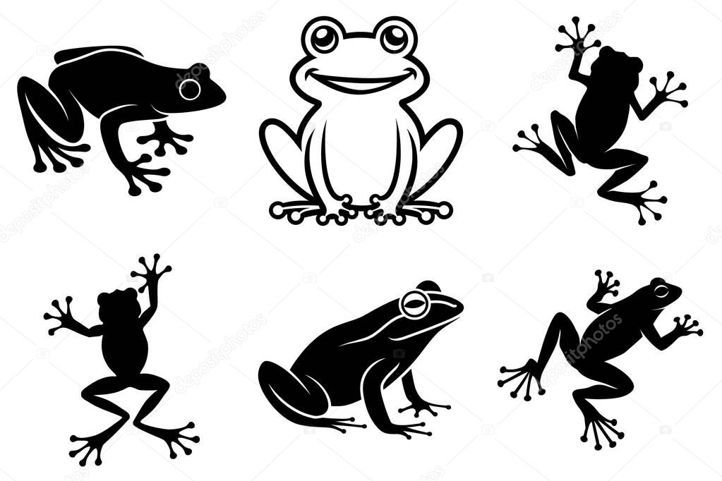 Realistic Frog Silhouette clipart SVG Bundle Design. Jumping Frog, Wildlife Frog, Stylized Frog Vector Illustration.