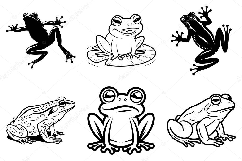 Realistic Frog Silhouette clipart SVG Bundle Design. Jumping Frog, Wildlife Frog, Stylized Frog Vector Illustration.