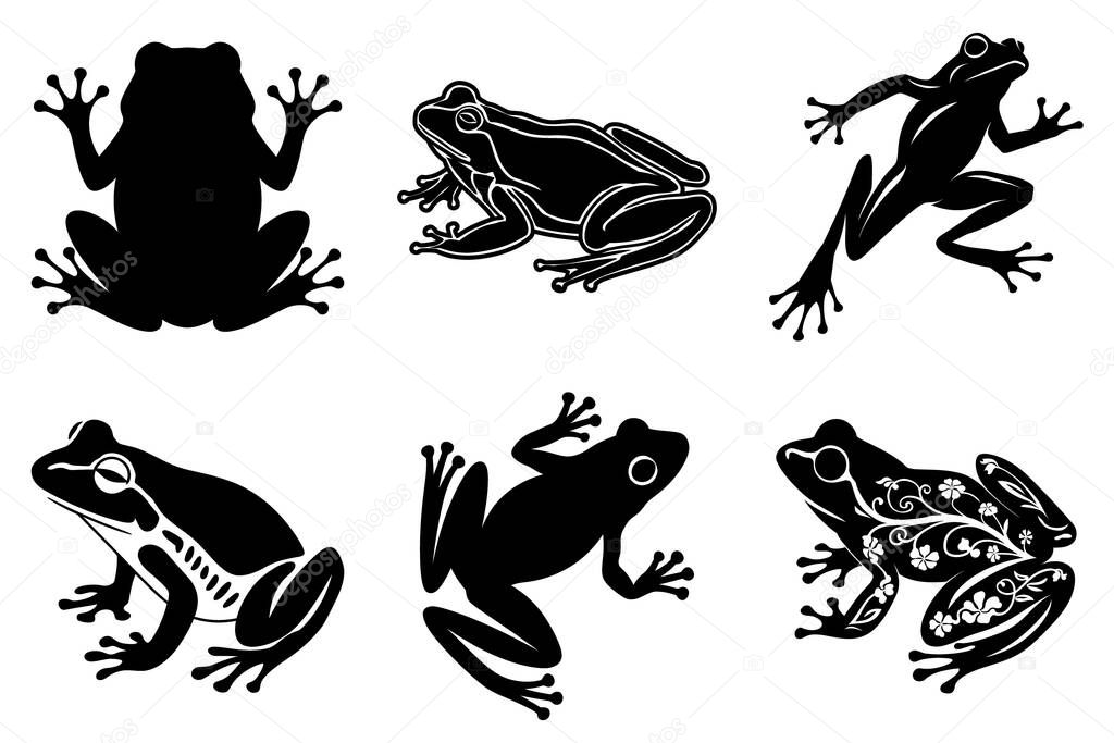 Realistic Frog Silhouette clipart SVG Bundle Design. Jumping Frog, Wildlife Frog, Stylized Frog Vector Illustration.