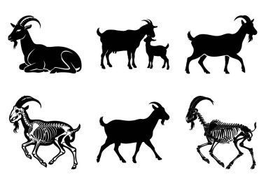 Keçi Silueti Clipart Paket Tasarımı Çiftlik ve Kırsal Tasarımlar İçin Mükemmel. Çiftlik Hayvanı Keçi Vektörü İllüstrasyonu.