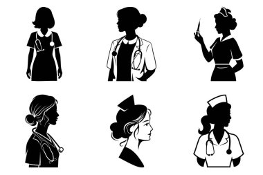 Minimalist Hemşire Silhouette Clipart SVG Tıbbi Projeler Paketi. Kadın Hemşire, Sağlık Hizmetleri, Kahraman Hemşire, Hastane Hemşiresi, Modern Hemşire İllüstrasyonu.