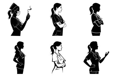 Minimalist Hemşire Silhouette Clipart SVG Tıbbi Projeler Paketi. Kadın Hemşire, Sağlık Hizmetleri, Kahraman Hemşire, Hastane Hemşiresi, Modern Hemşire İllüstrasyonu.