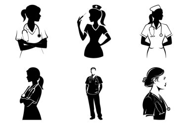 Minimalist Hemşire Silhouette Clipart SVG Tıbbi Projeler Paketi. Kadın Hemşire, Sağlık Hizmetleri, Kahraman Hemşire, Hastane Hemşiresi, Modern Hemşire İllüstrasyonu.