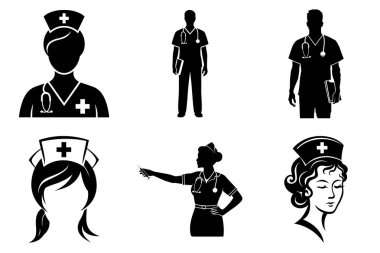 Minimalist Hemşire Silhouette Clipart SVG Tıbbi Projeler Paketi. Kadın Hemşire, Sağlık Hizmetleri, Kahraman Hemşire, Hastane Hemşiresi, Modern Hemşire İllüstrasyonu.