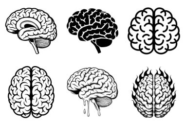 İnsan Beyni Silueti Tıbbi ve Teknolojik Tasarım için Clipart Vektörü. İnsan Beyin Vektörü İllüstrasyonu.