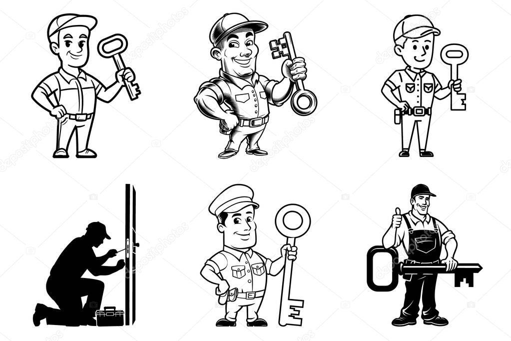 Collection of Locksmith Silhouette Vector Clipart SVG Bundle Design. Security & Safety Logo Icon & Branding. Unlock Creativity, Lock & Key, Vintage & Modern Locksmith Silhouettes Vector Illustration.