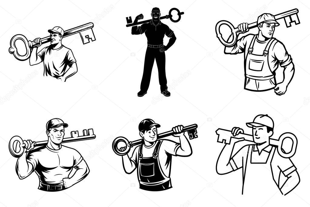 Collection of Locksmith Silhouette Vector Clipart SVG Bundle Design. Security & Safety Logo Icon & Branding. Unlock Creativity, Lock & Key, Vintage & Modern Locksmith Silhouettes Vector Illustration.