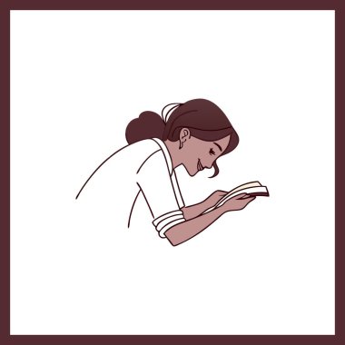 Vektör Okuyan Genç Kadın Kitap ya da Dergi İllüstrasyonlu Huzurlu Kadın Karakteri