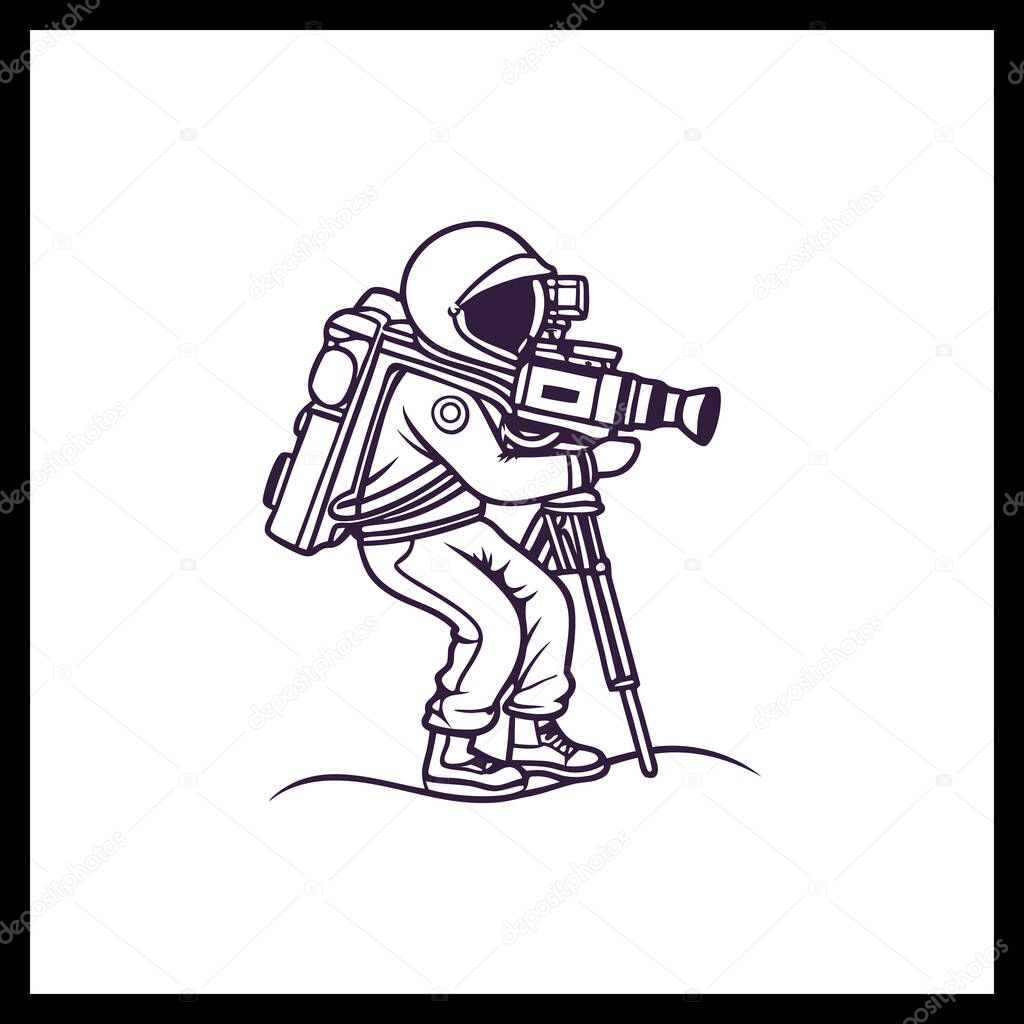 Space Astronaut with Film Reel Vector  Futuristic Space Cinema Illustration Design