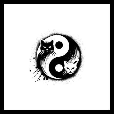 Yin Yang Kedi Vektör Tasarımı Siyah ve Beyaz Kedi Denge ve Uyum Sembolü
