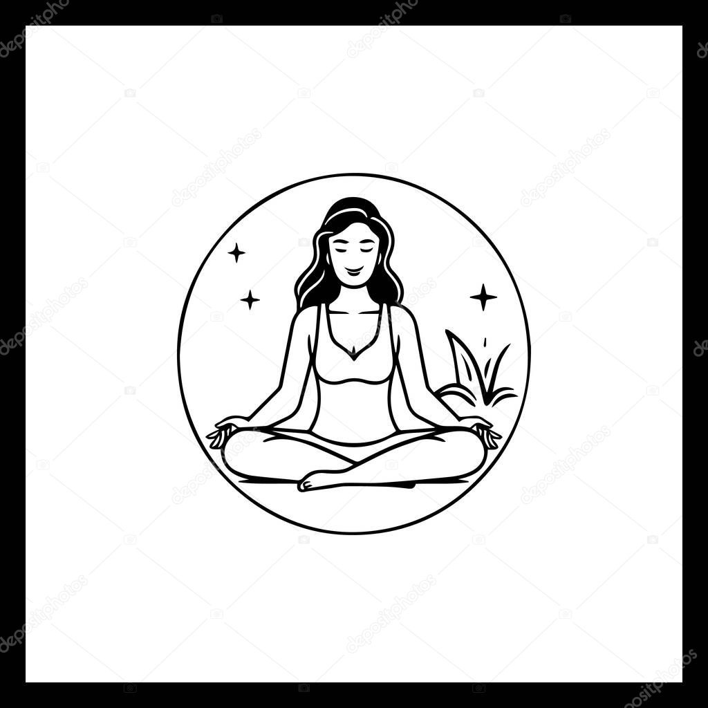 Zen Yoga Meditation Woman Line Art  Mindfulness Vector Design