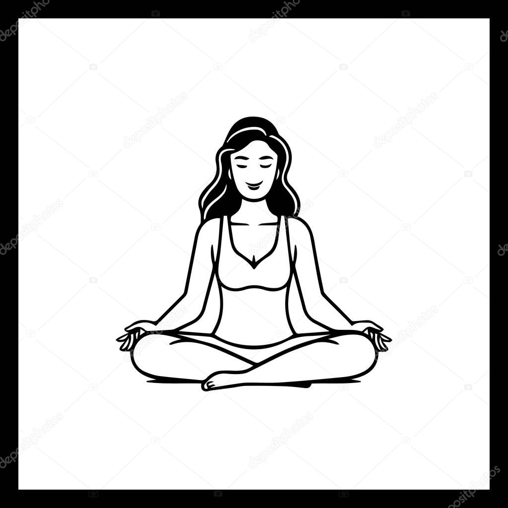 Zen Yoga Meditation Woman Line Art  Mindfulness Vector Design