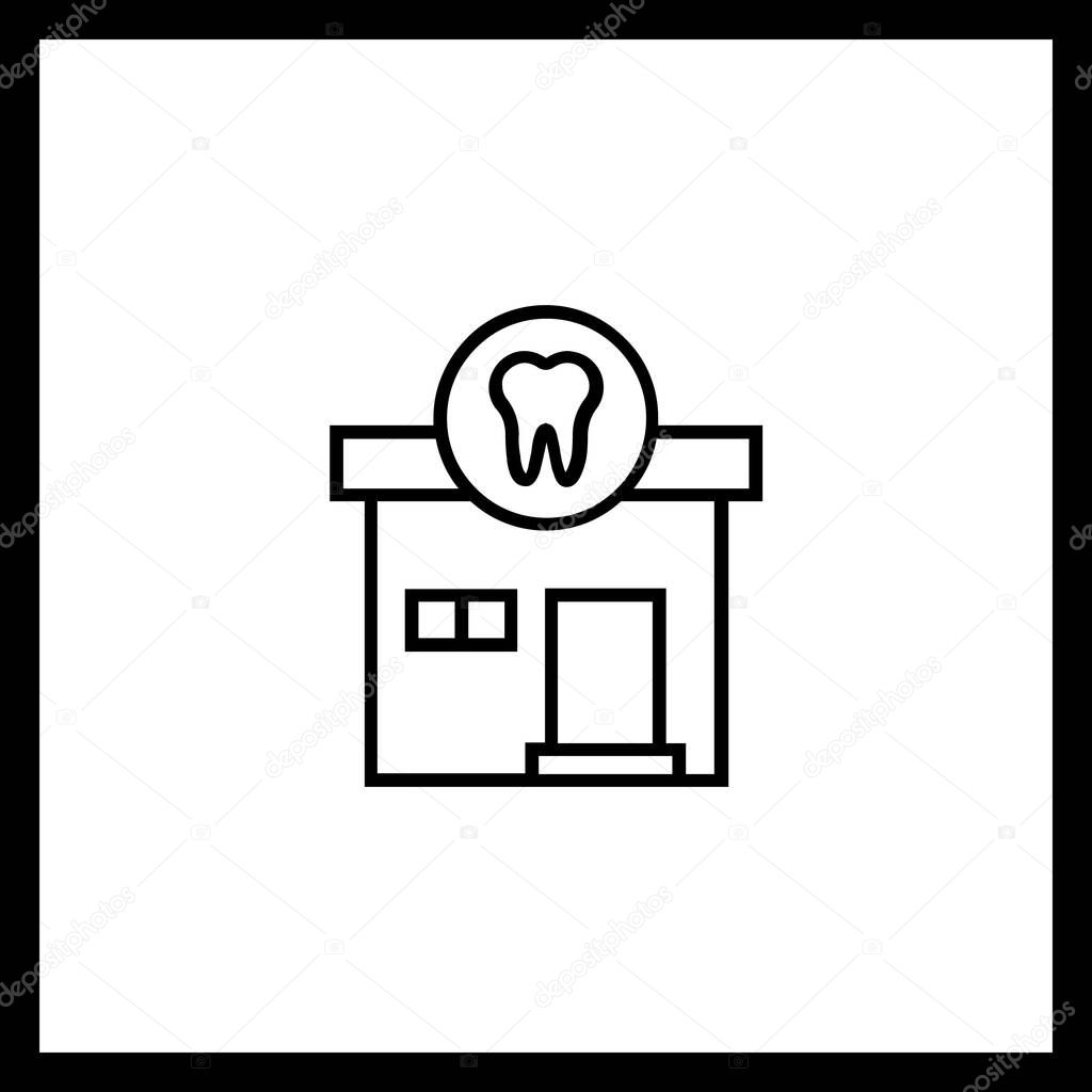 Dental Clinic Icon  Tooth Symbol on Dentist Office Building Outline