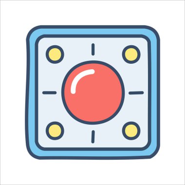 Merkezi kırmızı daire ve sarı noktalı kare düğme