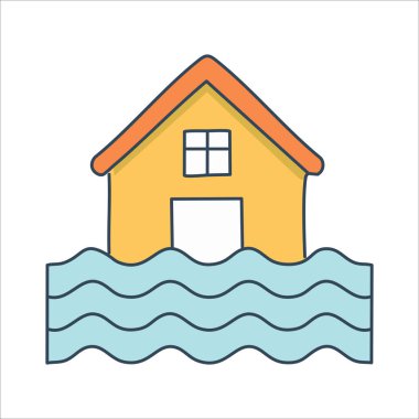 Dalgalı suya batmış ev.