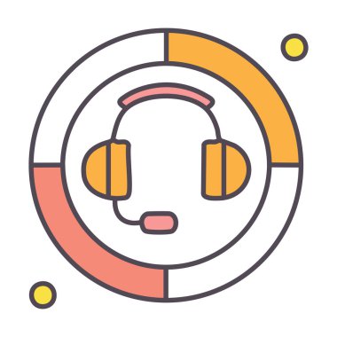 Kulaklık dairesel grafiğin içinde. Destek, iletişim konsepti