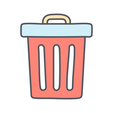 Kırmızı çöp tenekesinin çizgi film çizimi.